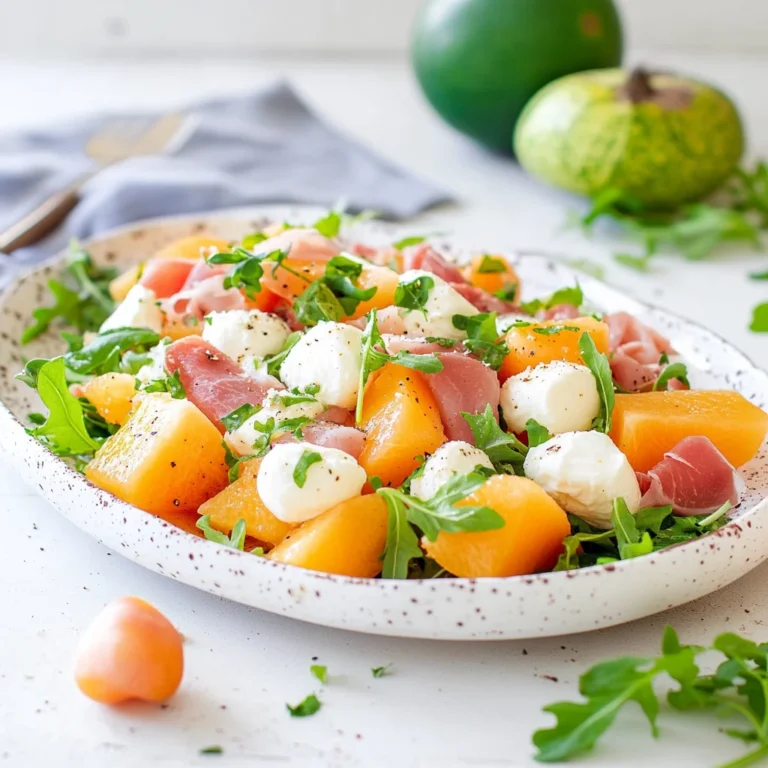 Insalata di melone con prosciutto di pollo mozzarella e rucola